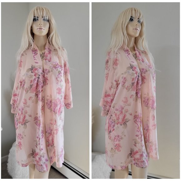 Floral vintage silky open kimono pastel festival - Picture 2 of 9